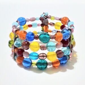Brightly Colored Multi Jewel Tone Glass Bead Boho Wrap Bracelet